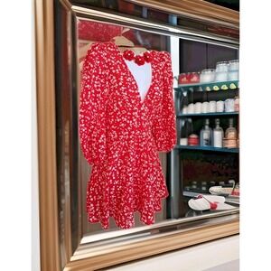 Red Floral Babydoll Dress 6 Empire Waist Tie Back Zipper Prairie Cottagecore NWT